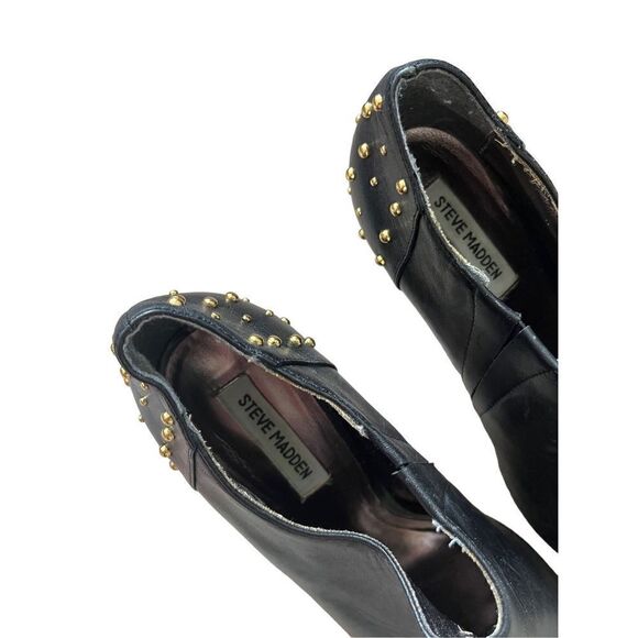 Steve Madden Studded Peep Toe Black Leather High Heel Booties size 10 - Picture 10 of 15